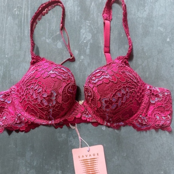 NWT Savage Fenty Romantic Corded Lace Metallic Padded Demi Bra 34A - Picture 1 of 9